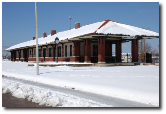 Rusellville Depot covered in snow